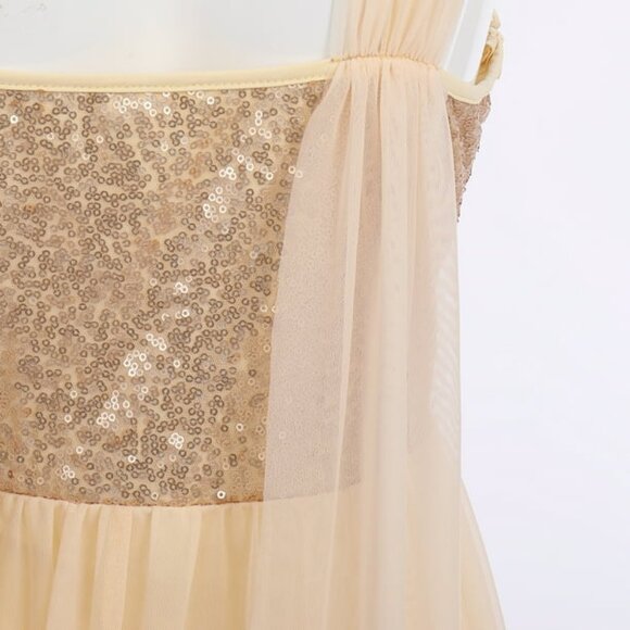Ibtom Castle sleeveless sequin elegant dance champagne mesh tulle dress sz M - Picture 4 of 11